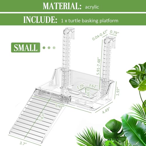 La La Pet Elevated Hanging Turtle Basking Platform with Removable Ladder Food Bowls Adjustable Clear Acrylic Turtle Resting Terrace Reptile Habitat for Fish Tank Aquarium Decor S - size: Small