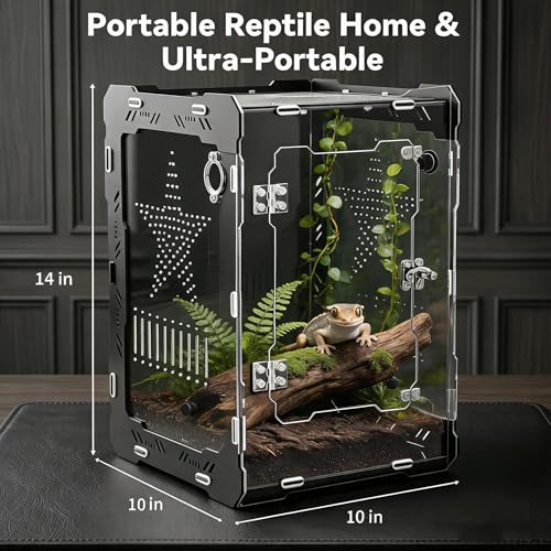 10"x10"x14" Acrylic Reptile Enclosure for Crested Gecko | 6 Gallon Front Opening, Escape-Proof, Easy Assembly, Large Space, Lizard, Leopard Gecko, Snake, Frog, Small Invertebrates