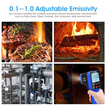 Pyrometer AI-1600APP, -58℉~2912℉ High Temp Thermometer Gun D:S=30:1 Dual Laser Industrial ir Thermometer Gun w/Touch Buttons, Rechargeable Can be Connected to Phone APP (NOT for Human Temp)