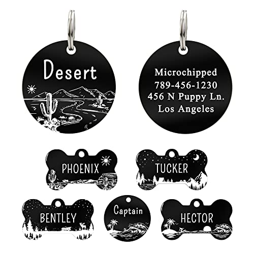 UltraJoys Stainless Steel Dog ID Tag - Personalized Front and Back Engraving, Round with Desert Cactus Design, Small - color: Round-desert, size: Small