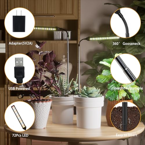 LED Grow Light 2 Pack, 6000K White Full Spectrum 144 LED Gooseneck Growing Lamp for Indoor Plants Growth,4 8 12 18Hrs Timer & Brightness Changeable,Insert Pole Extendable 4-10'' - size: 60W