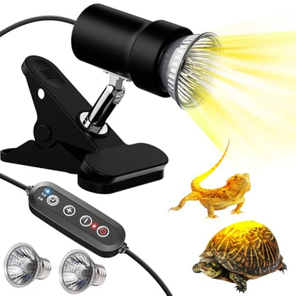 Moonorange Reptile Heat Lamp, Rotatable Timing & Dimming UVA/UVB Light with 2pcs Basking Bulbs (25W + 35W), Suitable for Turtle, Lizard, Bearded Dragon, Snake, Reptiles (Black) - color: B Lamp Kit (Black)