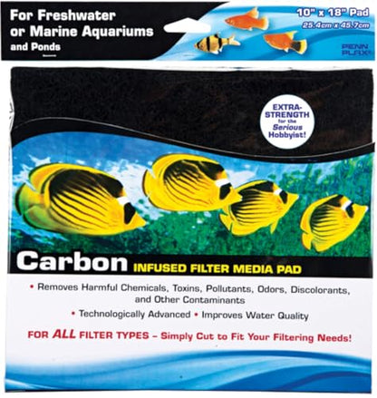PENN-PLAX Carbon Infused Aquarium Filter Media Pad – Easy to Cut into Any Size Your Filter Requires – 10” x 18” - size: 10" x 18", style: Carbon Infused