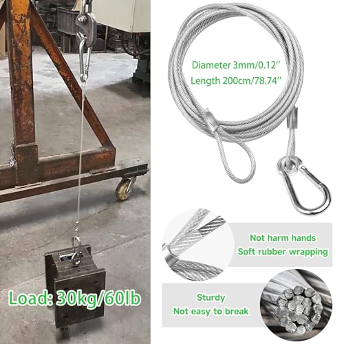 Mad Owl Safety Rope Fixing Device, Stage Light Safety Cable,Transparent Rope Head Truss Accessories Clamp Hook, 0.12 inches Diameter, 78.7 inches Length, (Pack of 2 White) - size: 2P 3mm/0.118"-200cm/78.74"