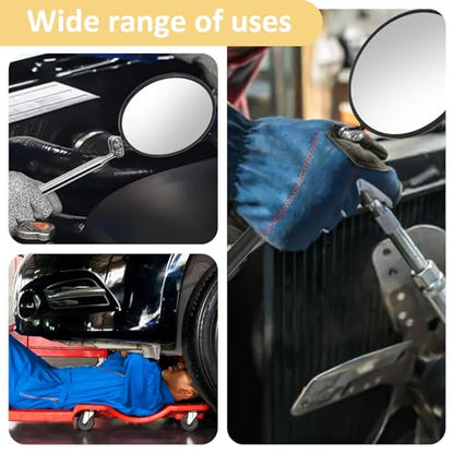 Telescoping Inspection Mirror, 360 Rotation Flexible Inspection Mirror Circular Inspection Mirror with Retractable Handle Round Inspection Mirrors for Checking Vehicle Condition(Dia-4 Inch) - size: Dia-4 Inch