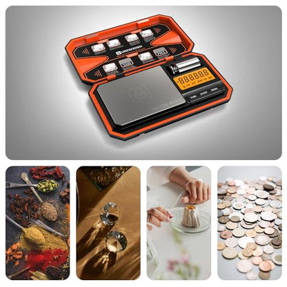 Digital Pocket Scale 200g/0.01g Precision Digital Scale Grams | 6 Units Jewelry Scales,Coins Scale with LCD Display,Tare Function for Food,Powder,small items(Battery Included)-Orange - color: Orange