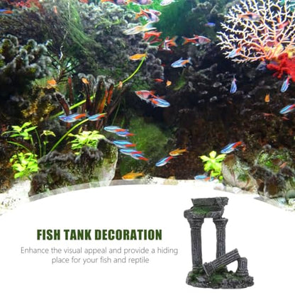 balacoo Roman Column Aquarium Ornament Fish Tank Decoration Resin Fish Shelter 5.31X4.33X2.55 Inch Underwater Hiding Cave for and Reptiles