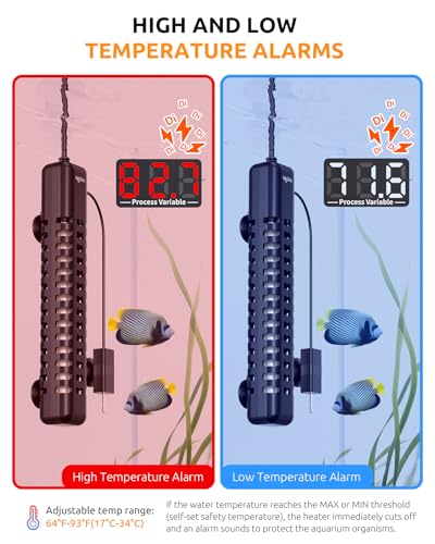 SEAOURA 200W Aquarium Heater for Turtle Betta Fish 30-40 Gal Tank Thermostat | Adjustable Max & Min Temperature Protection, 10.4 IN Submersible Heater Auto Power-Off External Controller Salt/Freshwater - size: 30-40 Gallon Tank