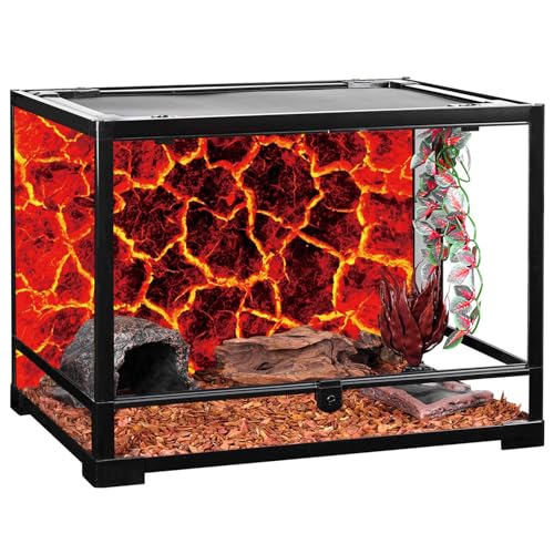 YongFoto Reptile Terrarium Background 24x12 inch Reptile Tank Background Heat Red Cracked Volcanic Eruption Lava Burning Ground Background Bearded Dragon Habitat Fish Tank Aquarium Background Backdrop - size: 24x12in/60x30cm