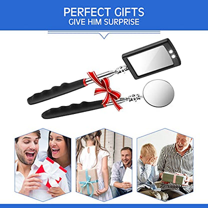 Frienda 2 Pcs LED Telescoping Inspection Mirror, Flexible Round Mirror Tool | Extendable Handle, Lighted Mirror Head, Flexible Neck, Auto Mechanic, Hard-to-Reach Area Inspection