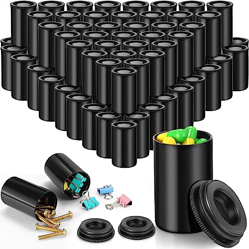 JOVITEC 100 Pcs Plastic Film Canister Holder 35 mm Empty Camera Reel Containers Storage Containers Case with Lids for Small Accessories Fish Hook Film Beads(Black) - color: Black
