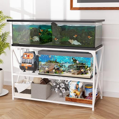 55-75 Gallon Fish Tank Stand, 49.2 x 19.7x 31.5 Inch,Industrial Aquarium Stand with Power Outlet and Switch, Turtle Tank, Reptile Terrariums and Breeder Tank Stand, White - color: White
