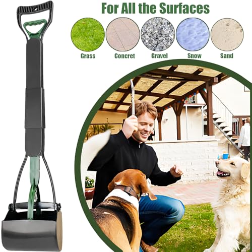 32'' Pooper Scooper for Large Small Dogs Heavy Duty, Long Handle Poop Scoop for Yard, Grass, Gravel, Dog Poop Grabber with High Strength Material and Durable Spring（Dark Green） - size: 1 Piece(32-inch length)Dark Green
