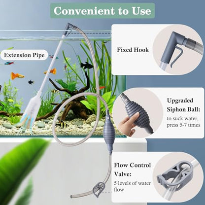 AOZU 3-in-1 Aquarium Vacuum Gravel Cleaner, Adjustable Fish Tank Siphon Cleaner, Aquarium Water Changer and Sand Washer Kit with Hand Siphon Hose & Extension Tube - size: Small