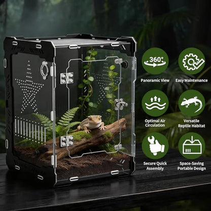 10"x10"x14" Acrylic Reptile Enclosure for Crested Gecko | 6 Gallon Front Opening, Escape-Proof, Easy Assembly, Large Space, Lizard, Leopard Gecko, Snake, Frog, Small Invertebrates