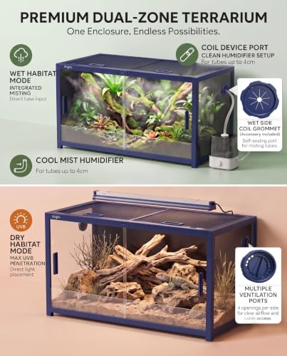 68 Gallon Reptile Tank, Snake Tank Reptile Enclosure Front Sliding Door | Stackable ventilation 68 Gallon ball python enclosure anti-escape locks and no-fingerprint handles humidify misting tubes - color: Blue, size: 68 Gallon