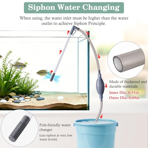 AOZU 3-in-1 Aquarium Vacuum Gravel Cleaner, Adjustable Fish Tank Siphon Cleaner, Aquarium Water Changer and Sand Washer Kit with Hand Siphon Hose & Extension Tube - size: Medium