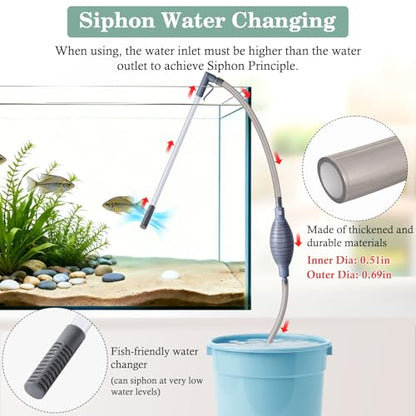AOZU 3-in-1 Aquarium Vacuum Gravel Cleaner, Adjustable Fish Tank Siphon Cleaner, Aquarium Water Changer and Sand Washer Kit with Hand Siphon Hose & Extension Tube - size: Medium
