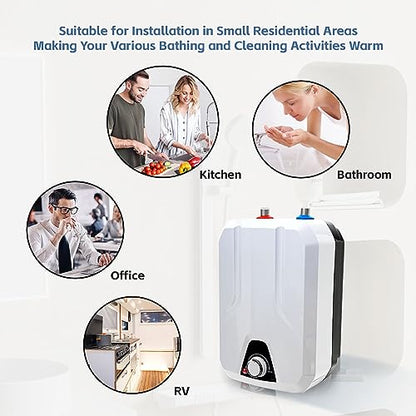 Mini Tank Water Heater Electric, 1500W Portable Water Heater Under Sink for Point of Use, 1.6Gallon Mini Water Heater, 110V Instant Hot Water Heater for Kitchen, Office