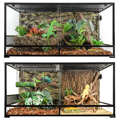 REPTIZOO 120 Gallon Large Reptile Terrarium Tank, 48" x 24" x 24" Front Opening Terrarium Glass Reptile Tank with Screen Ventilation, Supporting Used as 2 Separate Habitats Easy Assembly