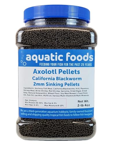 Axolotl Blackworm Pellets. 2mm-1/16 Sinking California Blackworm Small Pellets for Small Axolotl, Frogs, Shrimp, Salamanders, Newts, Snails…2-lbs 4oz Jar - size: 2.25 Pound (Pack of 1)
