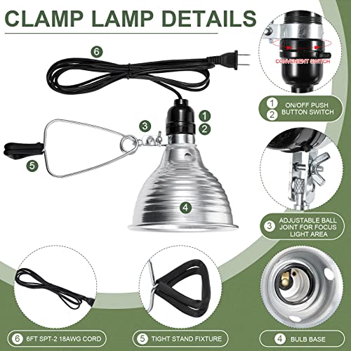 Macarrie 12 Pack Clamp Lamp Light with Aluminum Reflector, 6ft SPT-2 18awg Cord and Adjustable Stand Fixture E26 Socket, up to 150 Watt, No Bulb(5.5 Inch)
