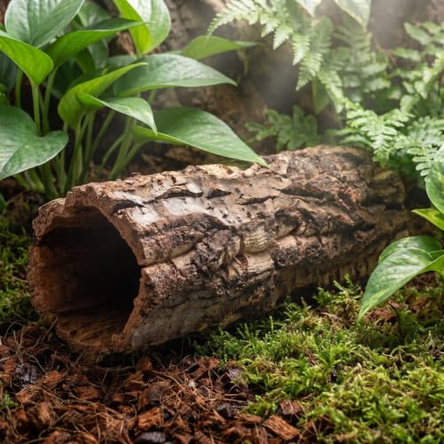 Homoyoyo Natural Wood Reptile Hide Cave Log, Tree Bark Terrarium Hideout for Gecko Snake Lizard Tortoise Spider and Hermit Crab – Rainforest Climbing Pets Habitat Decor Shelter 7. 86x3. 14x3. 14in