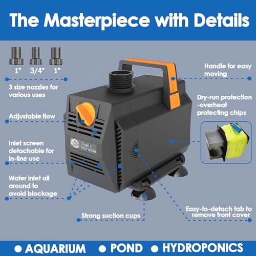 AquaMiracle 1050GPH Submersible Water Pump Pond Pump(4000L/H, 55W), Water Fountain Pump Aquarium Water Pump with Flow Control for Fish Tank, Waterfall, Statuary, Filtration, Water feature, Hydroponics - style: WP1050 (1050GPH)