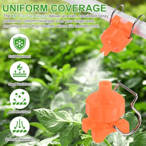 M METERXITY 3-Pack Flat Fan Spray Tips, 2mm Pore Plastic Spray Nozzle with Clip Adjustable Atomization Nozzle for 3/4" Hose, 0.24 Cubic Meters Per Hour [Orange, 65 Degree] - size: 2mm x 3/4"