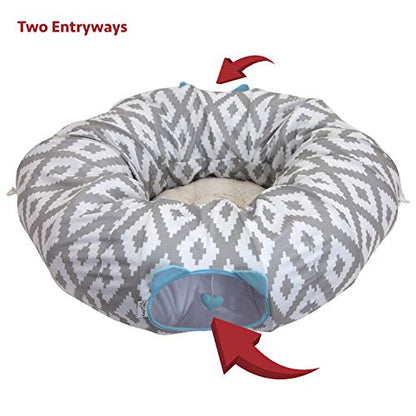 Kitty City Large Cat Tunnel Bed, 2-in-1 Zip-Together Cat Play Tunnel & Plush Nap Bed, Pop-Up Indoor Cat Toy with Hanging Toys, Collapsible Design - White - color: White