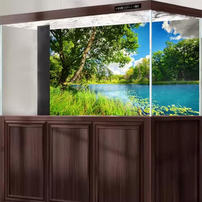 Tranquil Lake Aquarium Background Picturesque Springtime Green Forest Fish Tank Background Stunning Summer Mountain Woodland Terrarium Backgrounds Scenic Lake Blue Sky Reptile Tank Backgrounds 24x12in - color: Warm Green, size: 24(W)x12(H)in