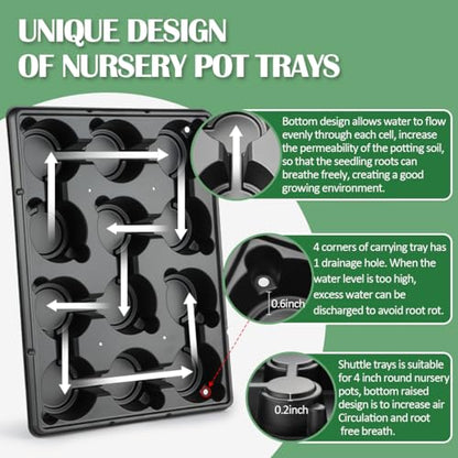 RooTrimmer 4 Inch 60 Pack Nursery Pots with Humidity Domes & 5 Pack 12 Cell Round Seedling Pot Carrying Trays, Sturdy Seeds Starter Pot Germination Set, Small Planter Nursery Propagation 5 Sets - color: Red + Black + Clear, size: 4 Inch 60 Pack Pots With