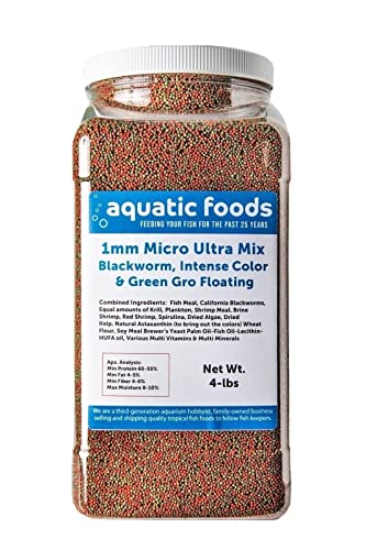 1mm Ultra Mix Floating Pellets for All Tropical Fish.... 4-lb Large Jar | Blackworm, Intense Red, Green Gro, For Discus, Cichlids, All Tropicals, Koi and Pond Fish - size: 4 Pound (Pack of 1)