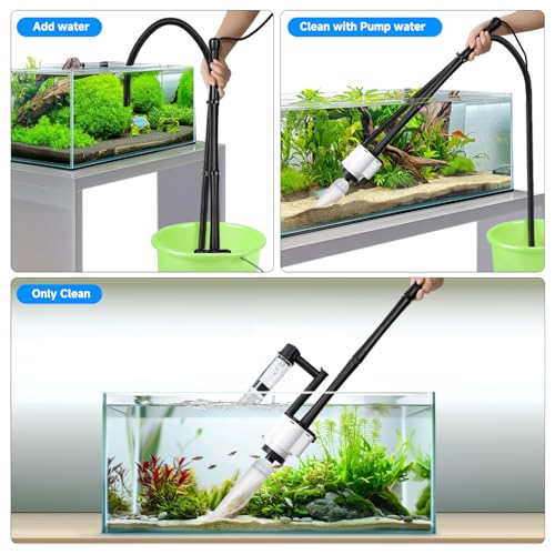AQQA Electric Aquarium Gravel Cleaner, 8-in-1 Fish Tank Vacuum | Water Changer Sand Washer Algae Brush Turtle Shower Filter, Automatic Cleaning Kit for Freshwater Saltwater, 30W/480GPH