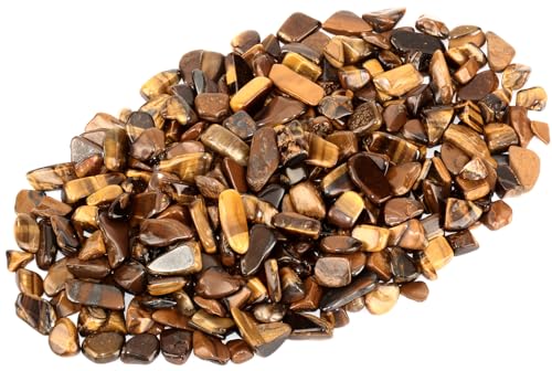 ZenQ 1 lb Crystal Chips, Tumbled Stone Chips for Crafts | Polished, Undrilled Gemstones for Resin Art, Vase Filler, Plant Decor, Candle Making, and DIY Projects - color: Tigers Eye 0.27"- 0.6"