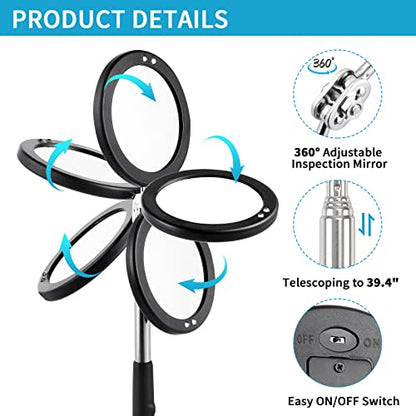 3 Pack Telescoping Inspection Mirrors LED Light & Magnet Flashlight Pickup Tool Set, Large 3.75" Round, 3.3" Square Mirror, for Inspection Viewing, Mechanic Checking, Observation - style: Inspection Mirrors & Magnet Flashlight
