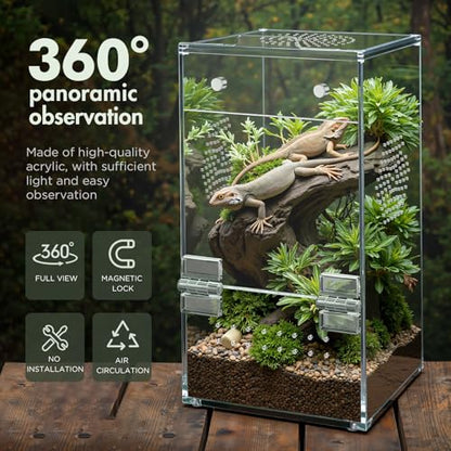 Pre-Assembled Jumping Spider Enclosure, All-Side Ventilation | 3.5"×3.5"×7" Escape-Proof Spider Terrarium Kit with Accessories & Magnetic Door for Tarantula, Mantis, Tweezer & Temp Sticker - size: Small Vertical (3"×3"×7")