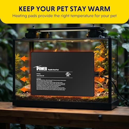 iPower 8x12 Inch Reptile Heating Pad, Under Tank Heater Terrarium Warmer Heat Mat for Turtles, Lizards, Frogs, Snakes, Safe & Energy-Efficient - color: Black/Heat Pad, size: 8" x 12"