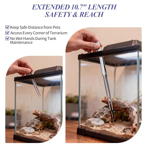 2PCS Reptile Feeding Tongs,10.6" Extra Long Stainless Steel Tweezers with Rubber Tips, Bearded Dragon Lizards Aquarium Straight and Curved Long Tweezers for Snake Feeding, Terrarium, Aquarium(Silver) - color: Silver