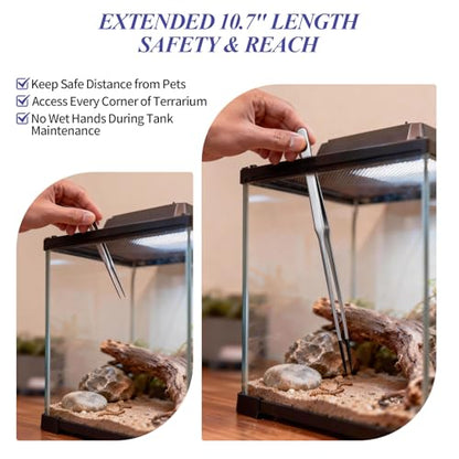 2PCS Reptile Feeding Tongs,10.6" Extra Long Stainless Steel Tweezers with Rubber Tips, Bearded Dragon Lizards Aquarium Straight and Curved Long Tweezers for Snake Feeding, Terrarium, Aquarium(Silver) - color: Silver