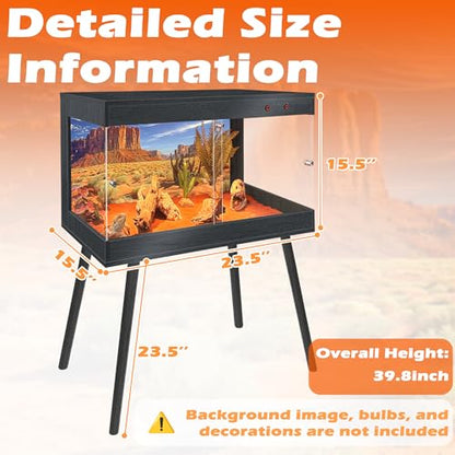 ROYXEN Reptile Tank 30 Gallon, Bearded Dragon Tank with Leg Stand, Tempered Glass Reptile Enclosure, Lizard Tank for Chameleon, Lizard Habitat (Black, 24 Length Inch) - color: Black, size: 24"x16"x15.5"
