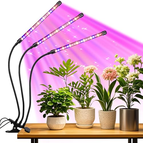 LED Plant Grow Light, Suitable for Indoor Plants, Full Spectrum Clip on Plant Growing Light with Red, Blue, Yellow Beads, 10 Brightness Levels, 3 Light Modes, 3/9/12H Auto Timer, 3 Head - size: Red+Blue+Yellow-3Head 1Pack
