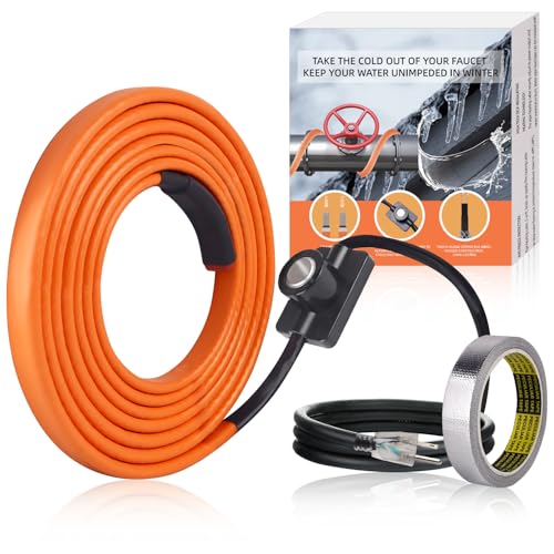 Pipe Heat Tape with Thermostat, 12ft Heat Tape for Water Pipes, Heating Tape for Water Pipes or Hose, Self Regulating Heat Tape Cable, for Metal Plastic Pipes and Roof RV Freeze Protection - style: 12FT with Thermostat