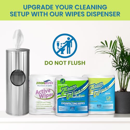 Zoom Wipes Plus – 3,200 Total 4 Rolls of 800 – Citrus Scented Cleaning & Deodorizing Wipes for Fitness Equipment, Office & Household, Compatible with Dispenser Buckets, Alcohol & Bleach-Free