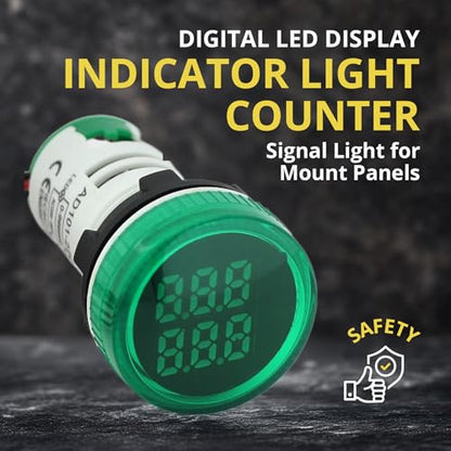 Digital Led Display Indicator Light Counter 22mm, Measuring Range 0-99999, Signal Light for Mount Panels - AD101-22CT Model, Circle Panel, Green (3 Pack) - style: Green - Counter