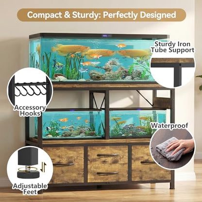 Heybly 40-50 Gal Fish Tank Stand with Drawer, Power Outlet, Rustic HAS004SR | Aquarium Stand, Heavy Duty, for Fish Tank, Turtle & Reptile Terrarium, 36.2" L × 18.1" Top, 660lbs (Top)+330lbs(Mid) - color: Rustic Brown, size: 40-50 gal