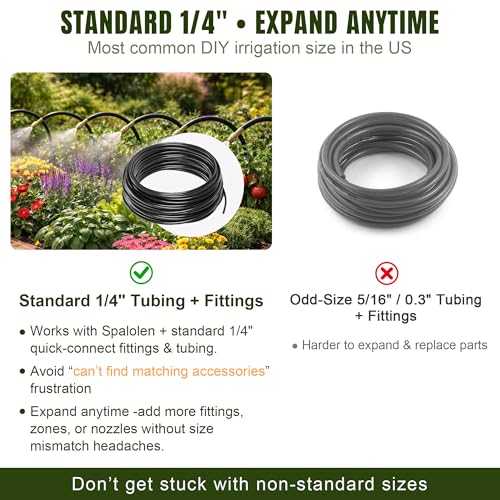 100FT Drip Irrigation System Kit Dual-Zone Garden Atomizing Watering System with 30 Copper 360° Adjustable Bendable Nozzles,Y-Splitter, Leak-Proof 1/4" Misting System for Garden Greenhouse Raised Beds - size: 100FT