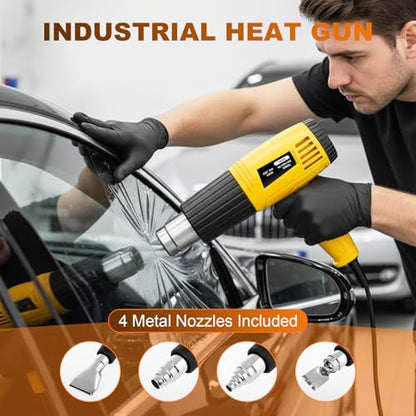 Heat Gun 1600W, Handed Hot Air Gun with 4 Nozzles for Crafting | Fast Heating 122℉-1202℉, 4.26FT Ultra-Long Cable Heat Gun for Crafts, Shrinking Wrapping PVC, Stripping Paint (Yellow)