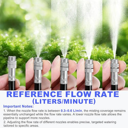 M METERXITY 1-Set Brass Misting Nozzles Tees, 20in/50cm Tube Len 3-in-1(Dripping, Spraying, Shutoff) Adjustable Copper Water Misters Sprayer for 0.31"/8mm Tubing Irrigation [Silver Tone/Black] - size: 20inch/50cm
