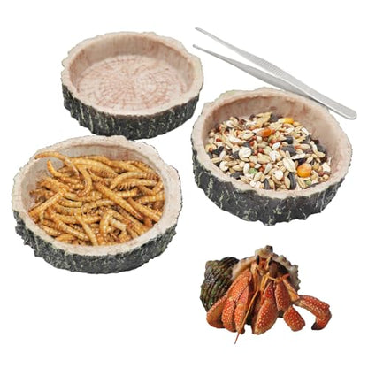 3 Pack Reptile Water Dish Food Bowls, Hermit Crab Food Dish with Feeding Tongs, Bearded Dragon Water Bowl, Suitable for Hermit Crab Lizard Gecko Tortoise Turtle Frog Leopard Crested Gecko - color: Tree Stump
